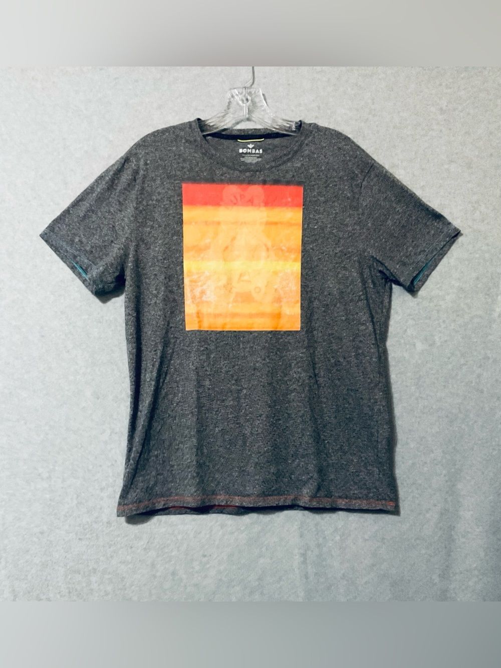 Bombas Men's Charcoal Graphic Tee with Orange Panel SZ M